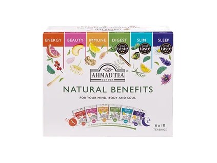Ahmad Tea Natural Benefits Selection porciovaný čaj 60 sáčkov spredu